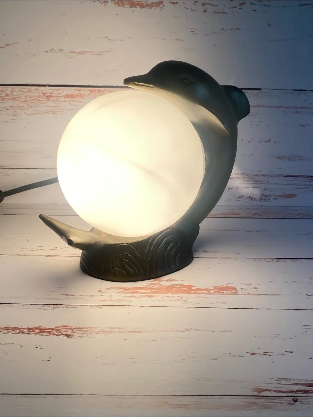 Dolphin TV Lamp in Bronze with White Globe